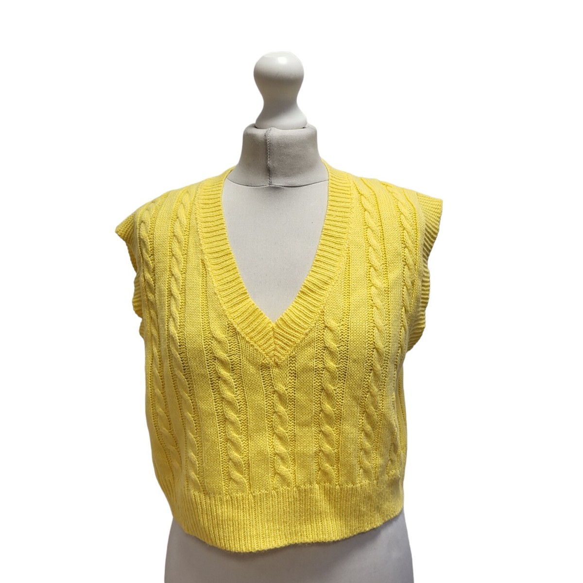 Shein Yellow Sleeveless Cable-Knit Jumper UK Women's Size Medium