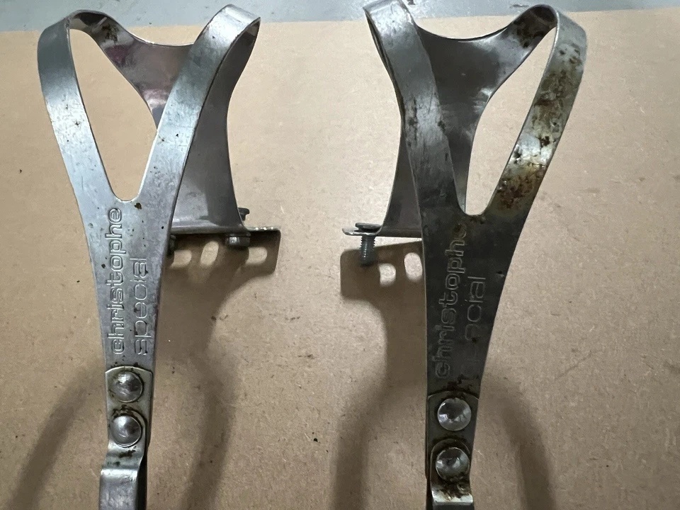 2 Pairs Christophe Special Large Steel toe clip pair NOS from 1970's w/hardware - Image 2 of 4