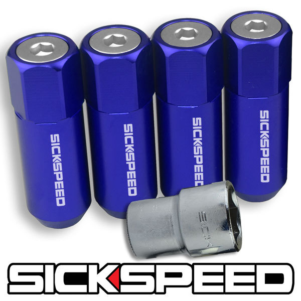 SICKSPEED 4 PC BLUE/POLISHED CAPPED 60MM EXTENDED LOCKING LUG NUTS