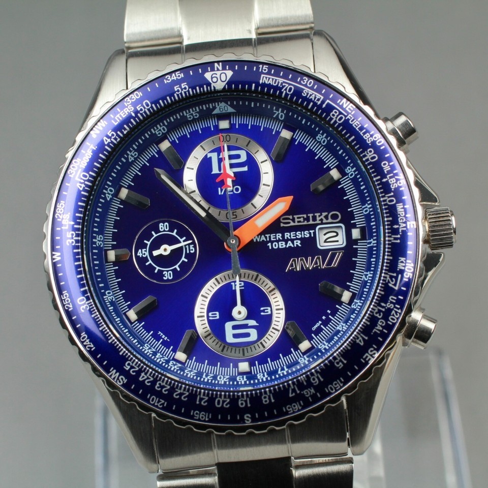 *NEAR MINT* SEIKO ANA Flightmaster Pilot 7T920CF0 Quartz Chronograph