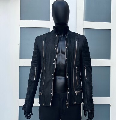 Wunderschöne Balmain AW19 schwere Leder schmale gerippte Bikerjacke Prototyp