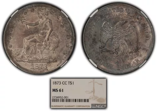 1873-CC $1 Trade Dollar - Unc Key Date Deep Original Patina - NGC MS 61 - B4635
