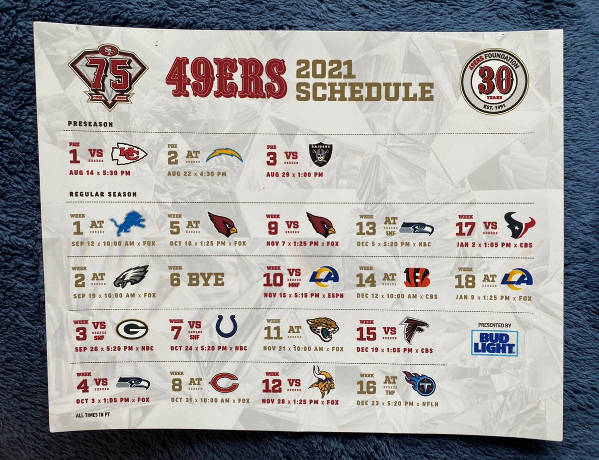 san-francisco-49ers-2021-season-schedule-large-magnet-6-1-2-x-8-1-4-ebay