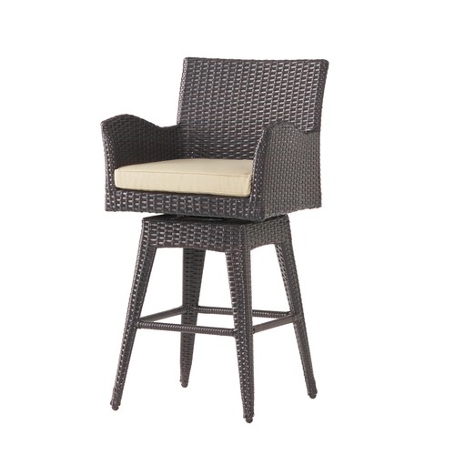 1Set Rattan Swivel Barstools Bar Height Patio Outdoor Chairs Bar Stools +Cushion - Picture 6 of 13