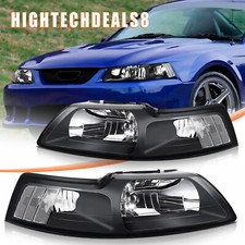Leftright For 1999-03 2004 Ford Mustang Headlights Assembly Black Housing Pair