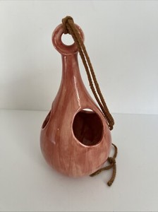 Ceramic Gourd Shape Birdhouse Hanging Freestanding Hobbyist Piece Mauve Pink