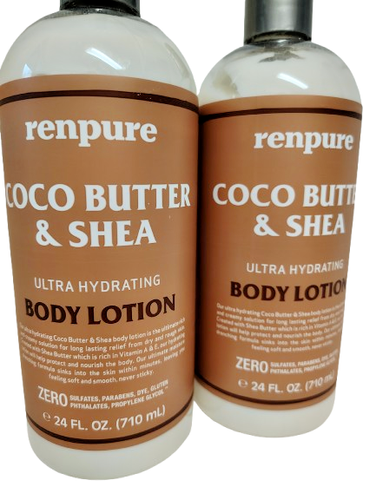 Renpure COCO BUTTER & SHEA Lotion, 24oz, Ultra Hydrating, Lot of 2