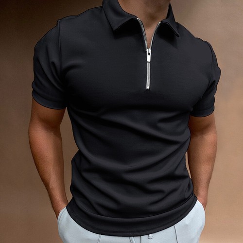 Men's Zipper Collar T-Shirt Fashion Golf Short Sleeve Zip Tee Casual Solid Top - Picture 21 of 28