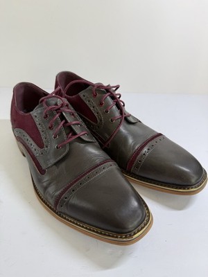 Justin Reece England Dennis Mens Oxford Dress Shoes EU 43 US 10 Grey Burgundy