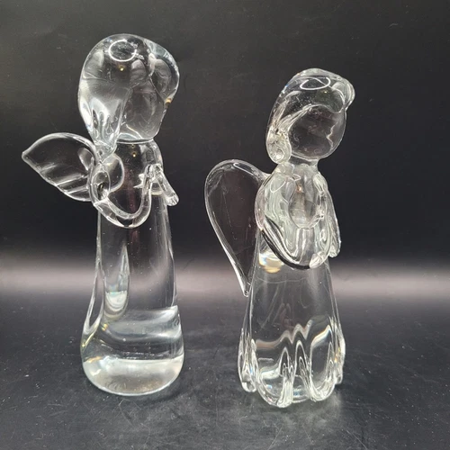 Vintage Clear Art Glass Crystal Angel Figurine Pair