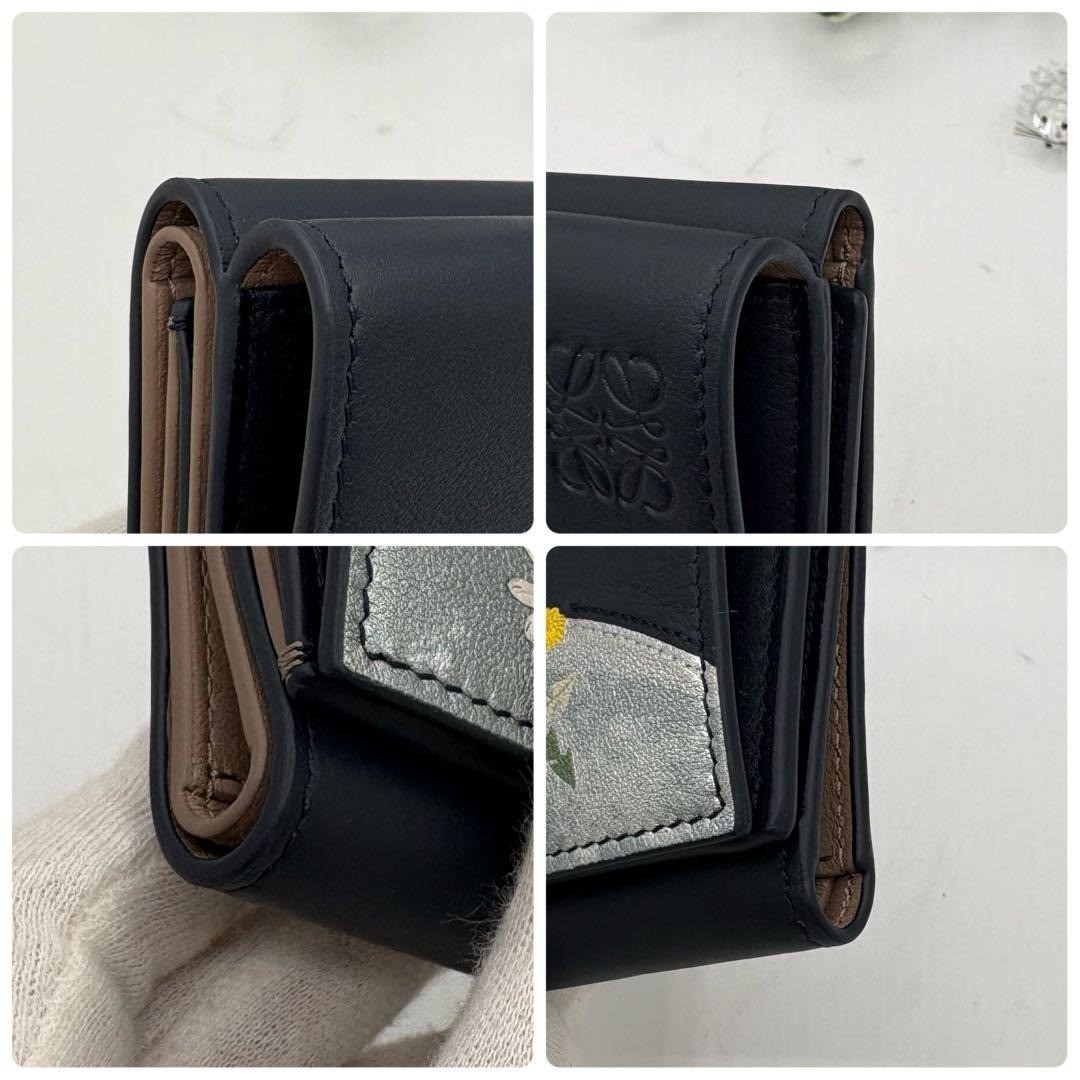 LOEWE x Suna Fujita Trifold Folding Wallet Leather Navy Rabbit
