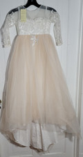 NWT Flower Girl Dress Size 5 Lace Tulle Long Sleeve Train Wedding Pagent Gown