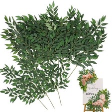 40 Pcs Italian Ruscus Greenery Stems - Artificial Greenery Vines, Faux Leaf G...