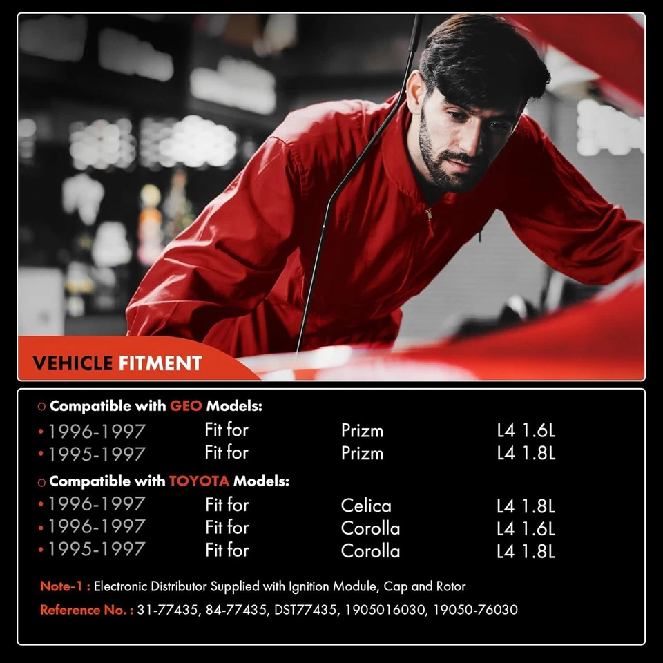 Distribuidor de ignição com tampa, rotor para Toyota Corolla Celica Geo Prizm 1995-1997 - Imagem 2 de 4