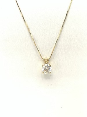 Halskette mit Anhänger 1 kt Brillant Moissanit Solitär 14 kt Gelbgold