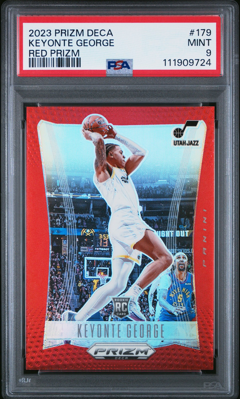 2023 PANINI PRIZM DECA RED PRIZM #179 KEYONTE GEORGE 194/199 PSA 9