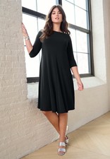 Roaman's Women's Plus Size 3/4 Sleeve Boatneck Swing Dress