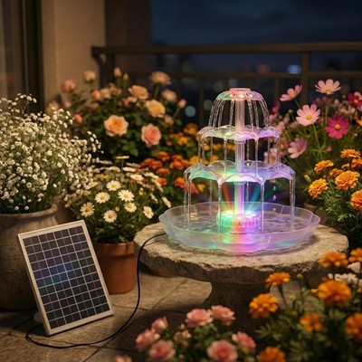 Abnehmbarer Solarbrunnen 6,5W mit Akku, Vogeltränke Set, 3 Stufen Futterer