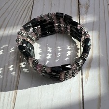 Magnetic Therapy Hematite and Crystal Beads Wrap Necklace/Bracelet/Anklet Purple