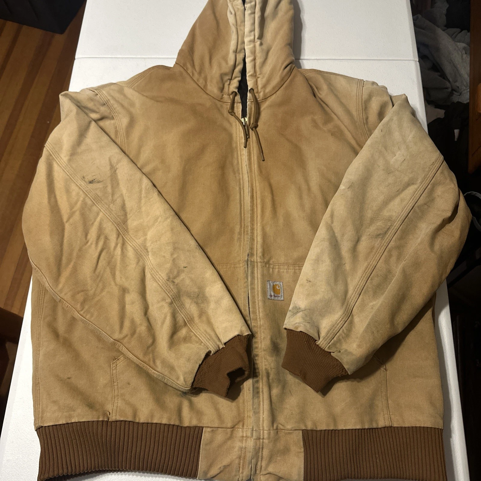 Vintage Carhartt Insulated Jacket With Great Fading Tan Size XL Tall