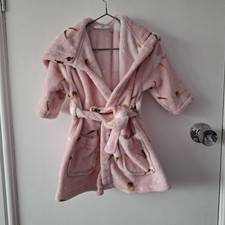 M&S Girls Pink Ballerina Dressing Gown 1-1.5 Years Hooded Soft Fleece Robe