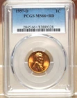 1957-D LINCOLN WHEAT CENT PCGS MS66+RD, PLUS DESIGNATION 889328