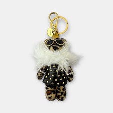 PRADA Teddy Bear Bag Charm Leopard Studs Metallic Finish