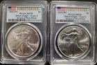 2 COIN SET - 2021-(W) TYPE 1 & 2 PCGS MS70 SILVER EAGLES - FIRST STRIKE - FLAG