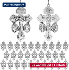 30 PCS Catholic Crucifix Charms Silver Cross Pendants for Rosary Making DIY