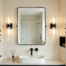 Farmhouse Aluminum Framed Rounded Pivot Rectangle Bathroom Mirror Tilting Mirror