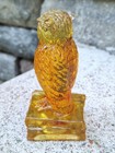 Vintage Degenhart Glass Owl Sunset Yellow Orange Red Translucent Cadmium UV Glow — photo 7