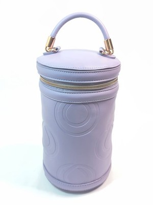 Monat Purple Cylinder Cosmetic Bag Faux Leather Travel Luxury Makeup Train Case