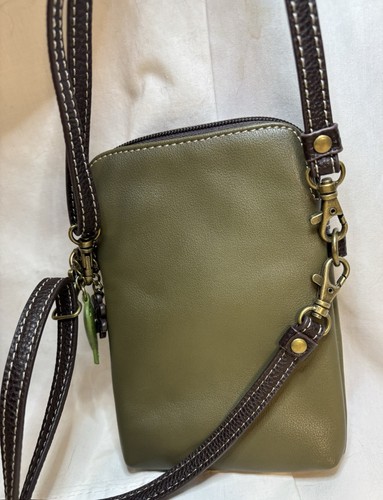 NEW CHALA OLIVE GREEN OWL BIRD CELL PHONE CROSSBODY PURSE STRAP BLUE YELLOW - Picture 7 of 11