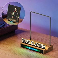 Wooden Vinyl Record Stand with RGB Sound Reactive LED Rhythm Light