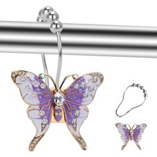 Purple Butterflies Decorative Shower Curtain Hooks and Rings Set,12 Pieces,Ro...