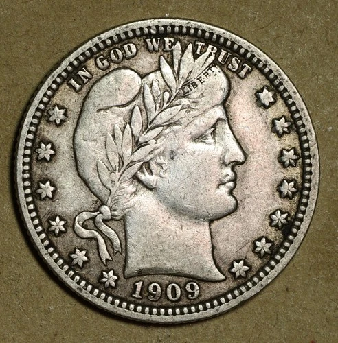 1909 Barber Quarter XF Nice Patina Never Cleaned Light Toning No Reserve