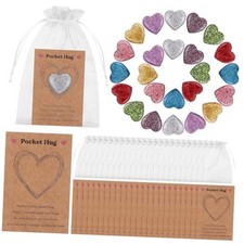 96 Sets Pocket Hug Token Bulk Natural Heart Crystals with Hug Cards and