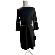 Tommy Hilfiger Black Scuba Crepe Dress Sz 4 Bell Sleeves Officecore Night Out