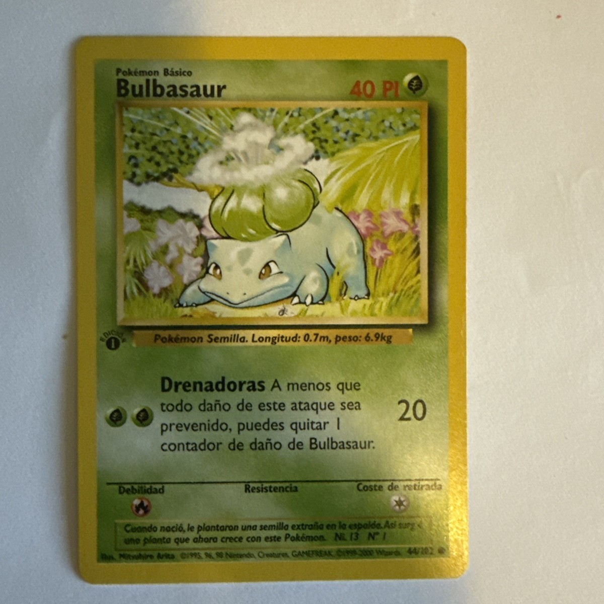 Pokemon Card - Bulbasaur Base Set 1st Edition Spanish 44/102 Common Pokemon Card - Bulbasaur Base Set 1st Edition Spanish 44/102 Common