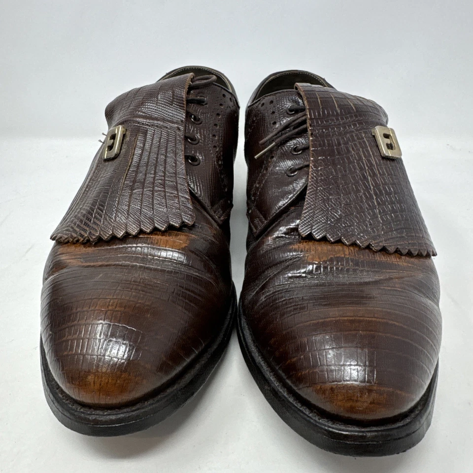 Zapatos de golf Footjoy Classics vintage Kiltie talla 10,5 piel de lagarto marrón hechos en EE. UU. Foto 2 de 4