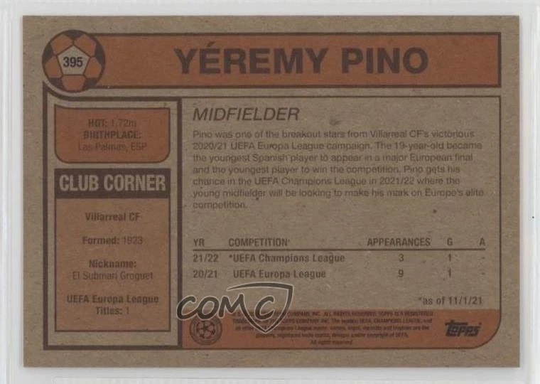 2021 Topps UCL Living Set /674 Yeremy Pino Yéremy Pino #395 Rookie RC - Image 2 of 2