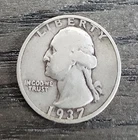 1937 S - SILVER Washington Quarter - Good condition, actual coin in photo