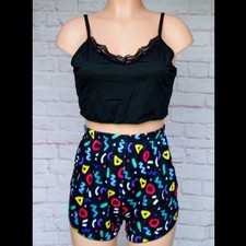 Black  Multi-Colored, Cropped Cami, Pajama Set