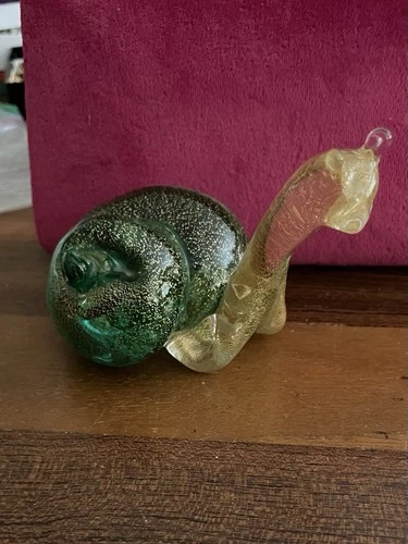 Vtg Murano Sea Animal Seguso Adorable Gold Aventurine Glass Snail Figurine
