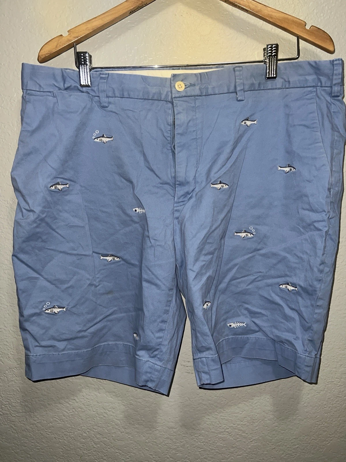 Polo Ralph Lauren Stretch Classic Fit Men's 38 Shorts Blue Embroidered Fish 9"