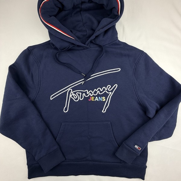 Tommy Jeans Hoodie Oversized XS Navy Pullover Logo Sweatshirt 55cm x 55cm