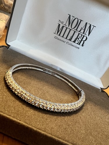 Nolan Miller Pave Crystal Rhinestone Silver Hinged Bangle Bracelet 6.5in #602
