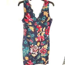 SHEIN NWOT Navy w/ Floral Print Scallop Neckline Sleeveless Dress Size 8/10