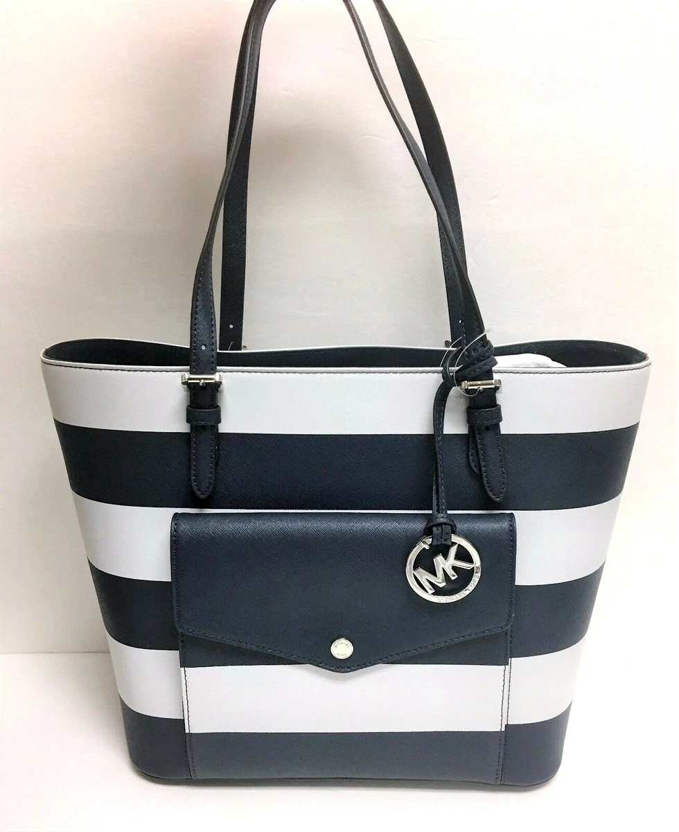 Michael Michael Kors Jet Set Travel Navy White Stripe Small Tote