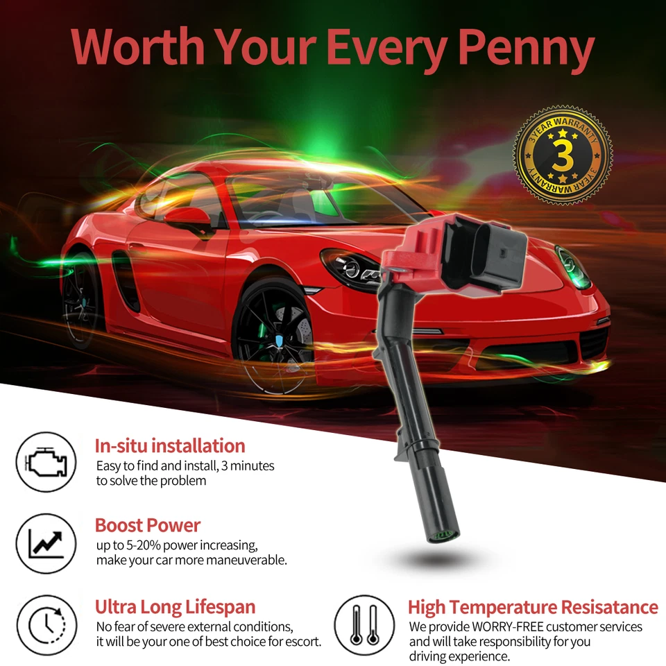 ✅Energy 4 Ignition Coil & Plug for Mercedes-Benz C300 CLA250 E300 Q50 2.0L UF734 Foto 3 de 4